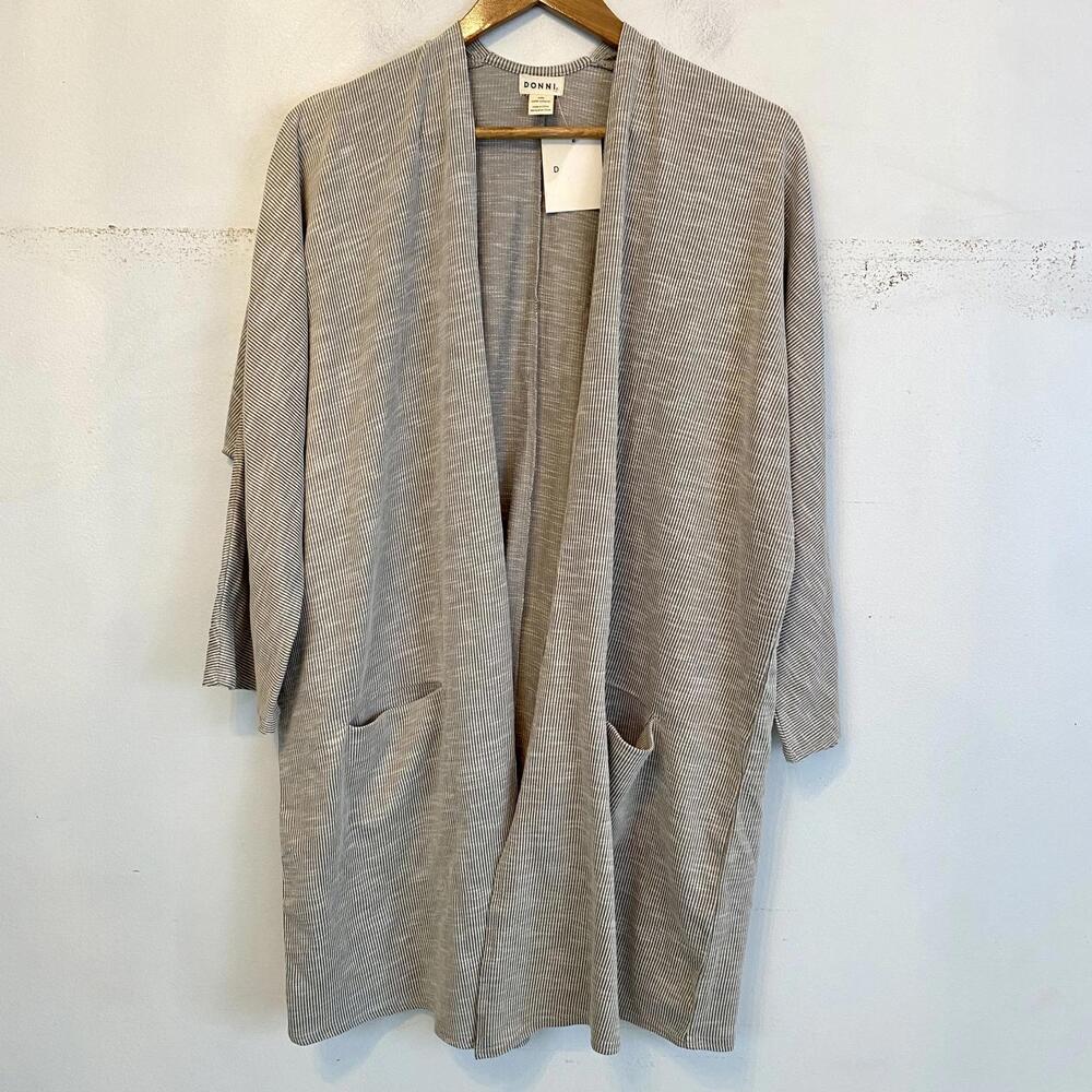 DONNI gray beige ribbed cotton blend cardigan one size